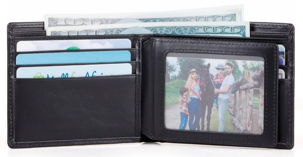 🩵NIB Black Genuine Leather RFID Blocking Bi-Fold Wallet